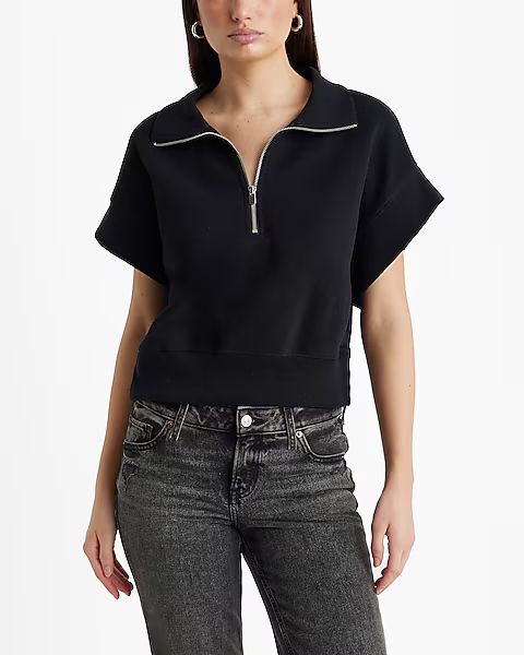 Luxe Comfort Quarter Zip Short Sleeve Fleece Sweatshirt | Express