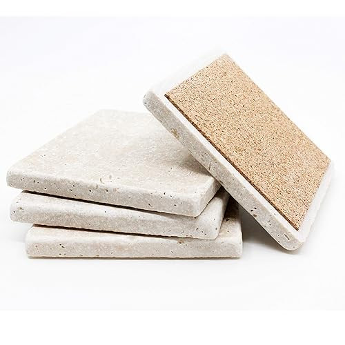 Absorbent Drink Coasters - Plain Travertine Stone Coasters - Set of 4 Tile Coasters - Mothers Day... | Amazon (US)