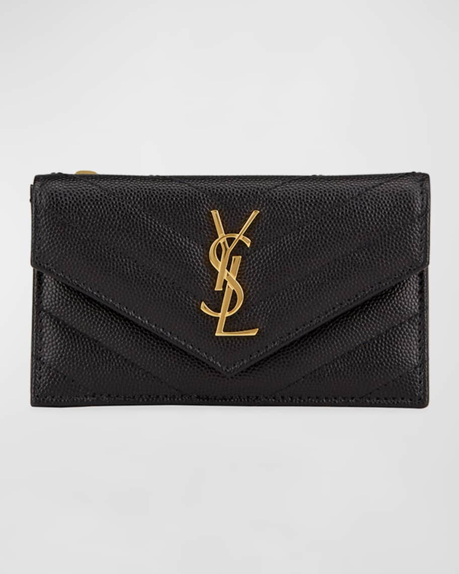 Saint Laurent YSL Monogram Ziptop Flap Card Case in Grained Leather | Neiman Marcus
