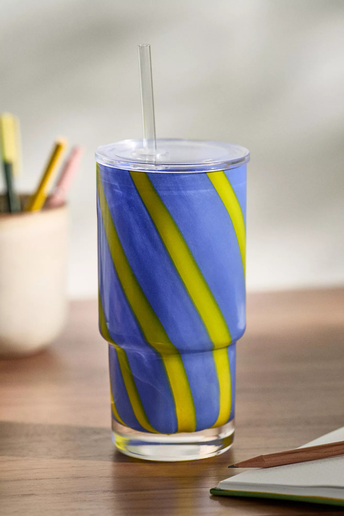 The Ribbon Stripe Glass Tumbler with Lid | Anthropologie (US)