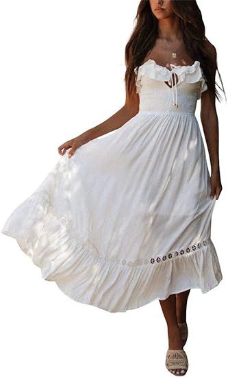 SAUKOLE Women's Summer Sleeveless Strapless Ruffle Off The Shoulder Swing Cocktail Party Dress | Amazon (US)
