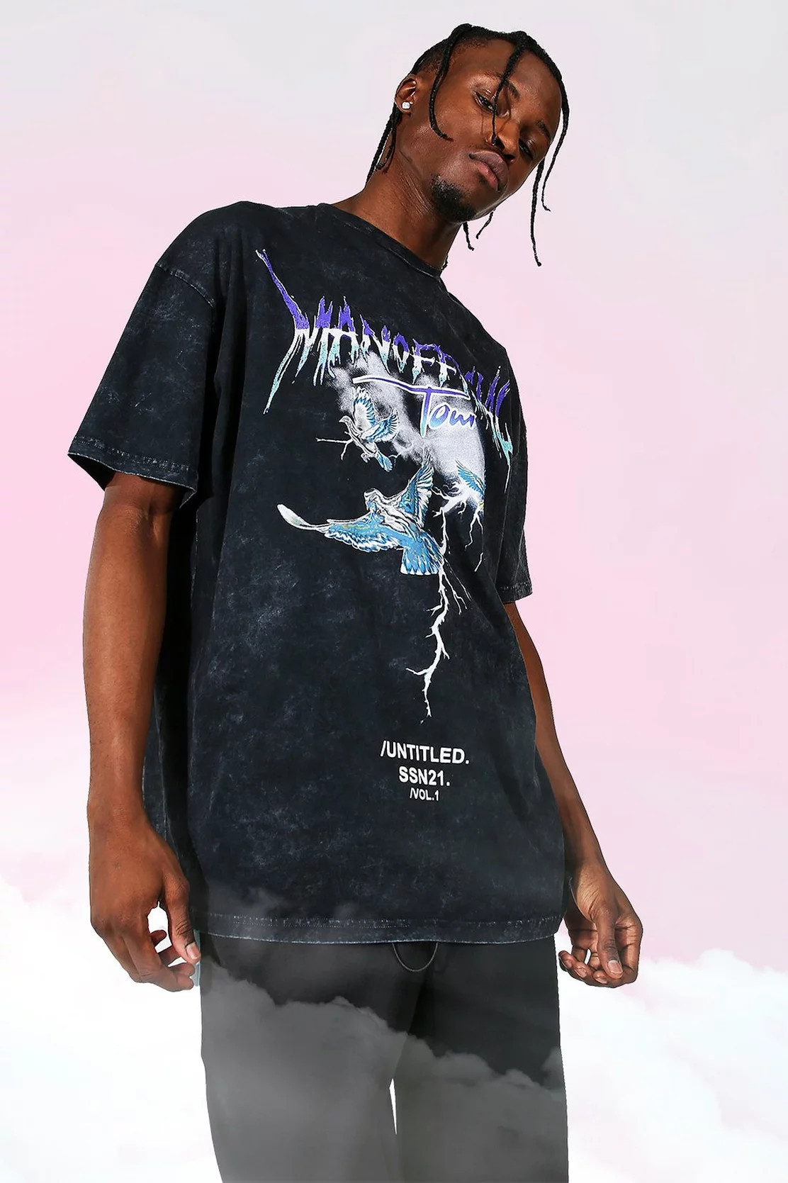 Oversized Tour Print Acid Wash T-shirt | boohooMAN (US & Canada)