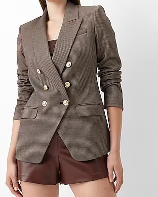 Mini Check Knit Peak Lapel Double Breasted Blazer | Express