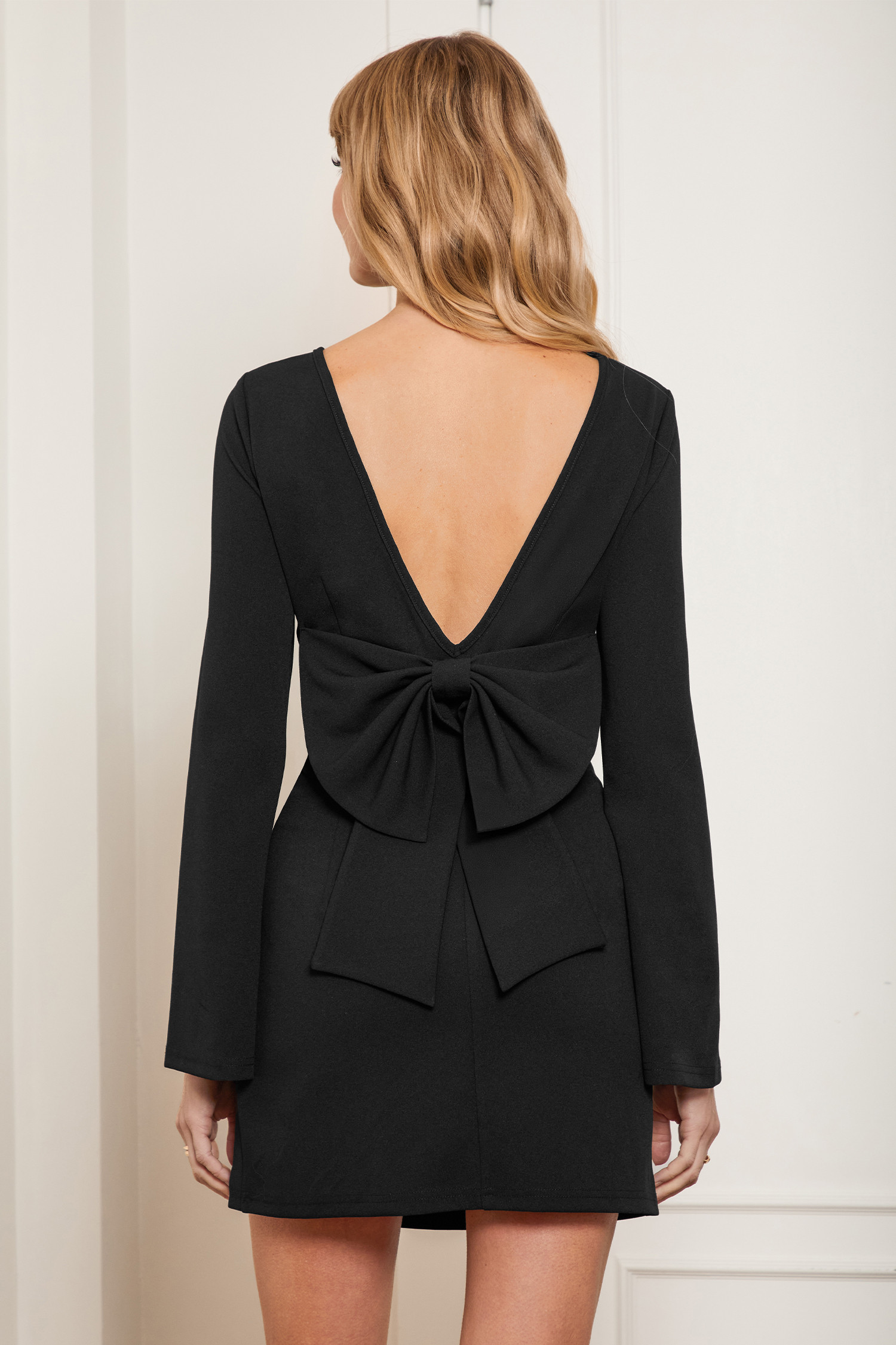 NewBlack Boatneck Long Flared Sleeve Mini Dress | Cupshe US