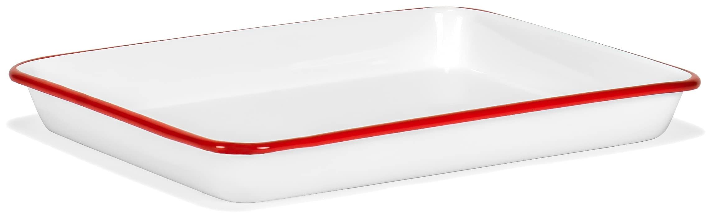 Red Co. 11" x 9" Enamelware Metal Classic 2 Quart Rectangular Serving Tray, Solid White/Red Rim | Amazon (US)