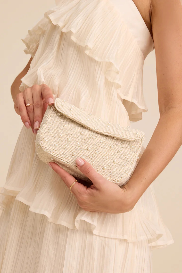 Ardea Ivory Beaded Pearl Crossbody Clutch | Lulus