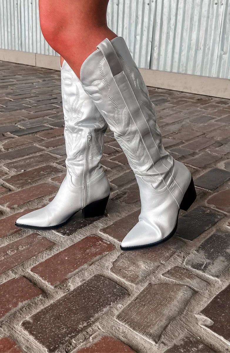 Here for a Good Time Silver Cowboy Boots | Apricot Lane Boutique