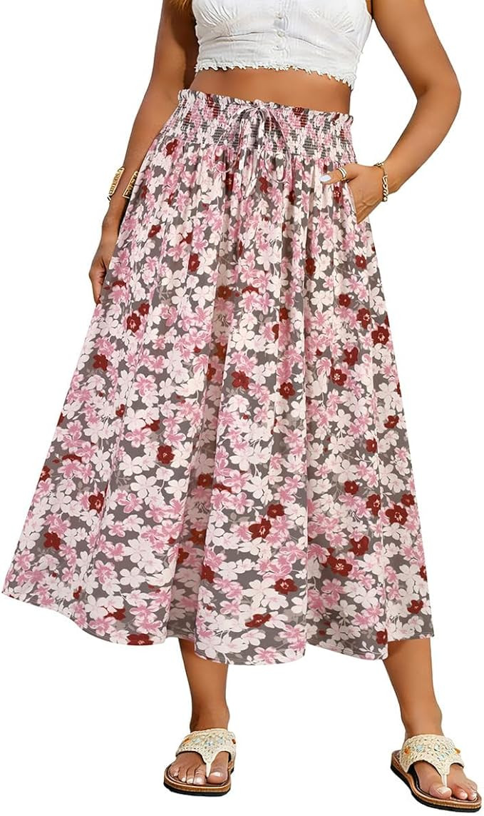 RITERA Plus Size Maxi Skirt for Women Elastic High Waist Boho Floral Skirts Pleated A-Line Flared... | Amazon (US)