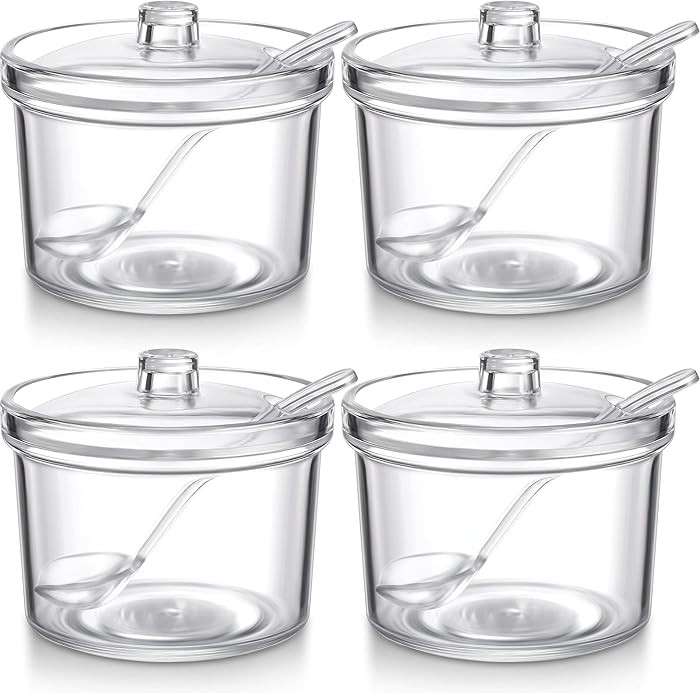 Patelai 4 Pieces Sugar Bowl Acrylic Clear Sugar Bowl with Lid and Salt Spoon Storage Jar with Air... | Amazon (US)