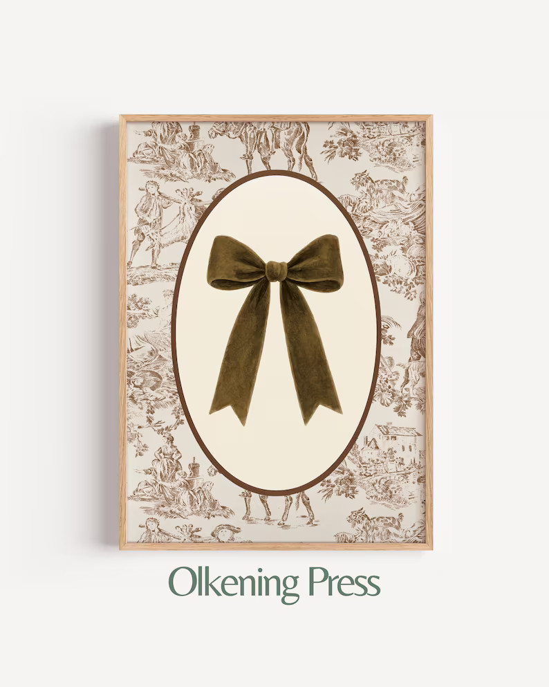Rustic Toile Bow Printable Wall Art - Vintage Style, Elegant Ribbon Print, Classic Decor Accent, ... | Etsy (US)