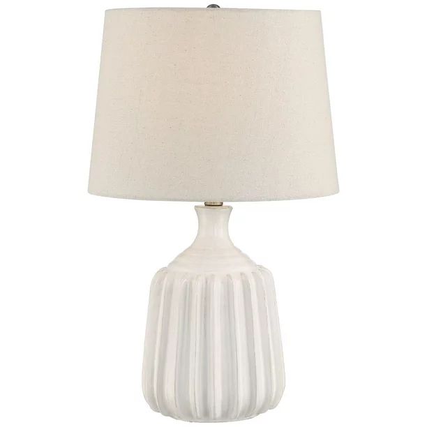 360 Lighting Mid Century Modern Accent Table Lamp 23.25" High Ribbed Ceramic Glossy White Oatmeal... | Walmart (US)