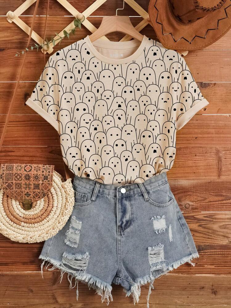 INAWLY Allover Print Tee Graphic Tees Women Tops | SHEIN