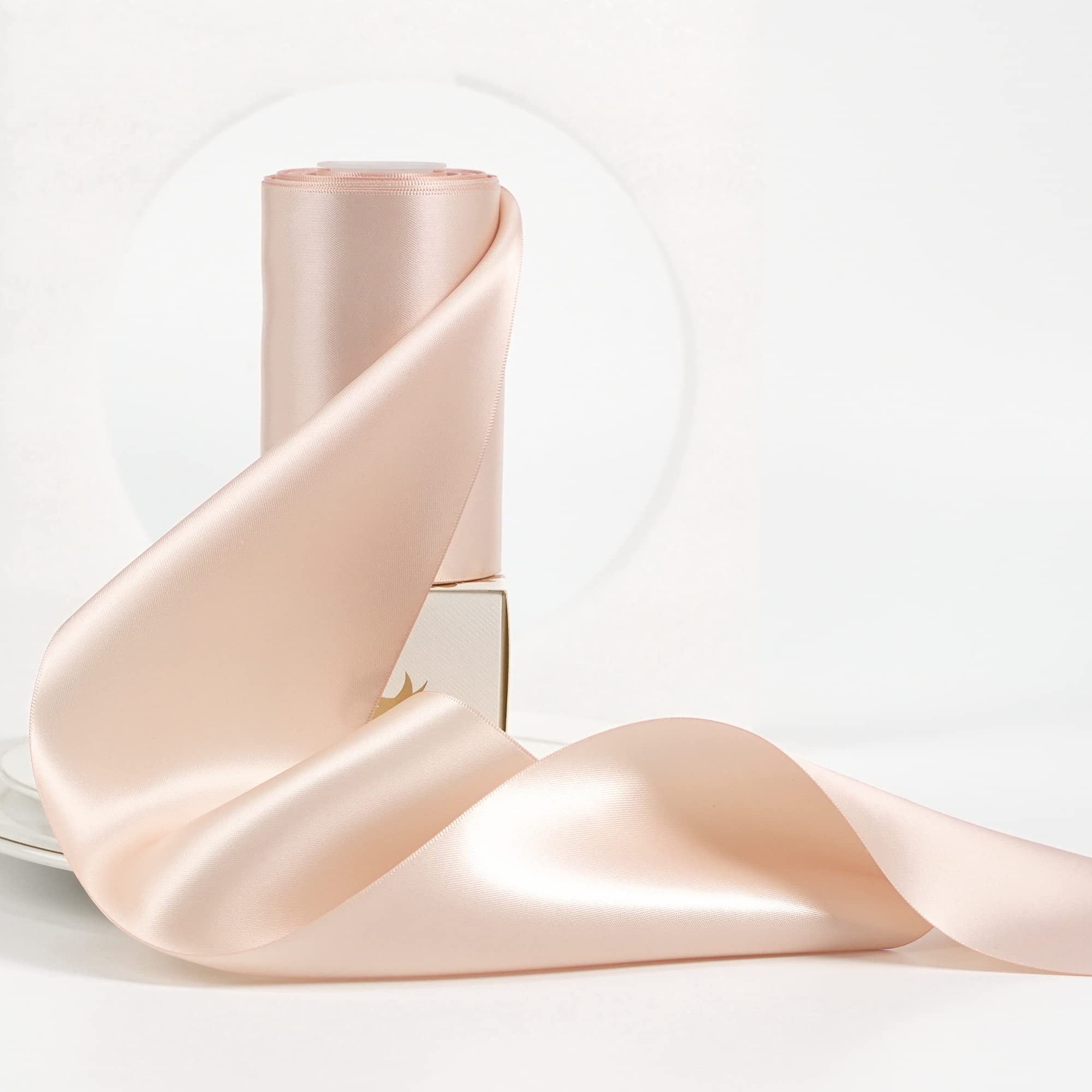 HUIHUANG Rose Gold Ribbon 4 inch Wide Satin Ribbon Solid Color Double-Faced Satin Ribbon Thick Ri... | Amazon (US)