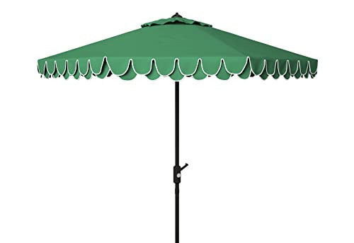 SAFAVIEH 9ft Outdoor Patio Umbrella, Round, Valance, Dark Green, Auto Crank Tilt, UV Resistant for Deck, Backyard, Poolside (PAT8006H) | Amazon (US)