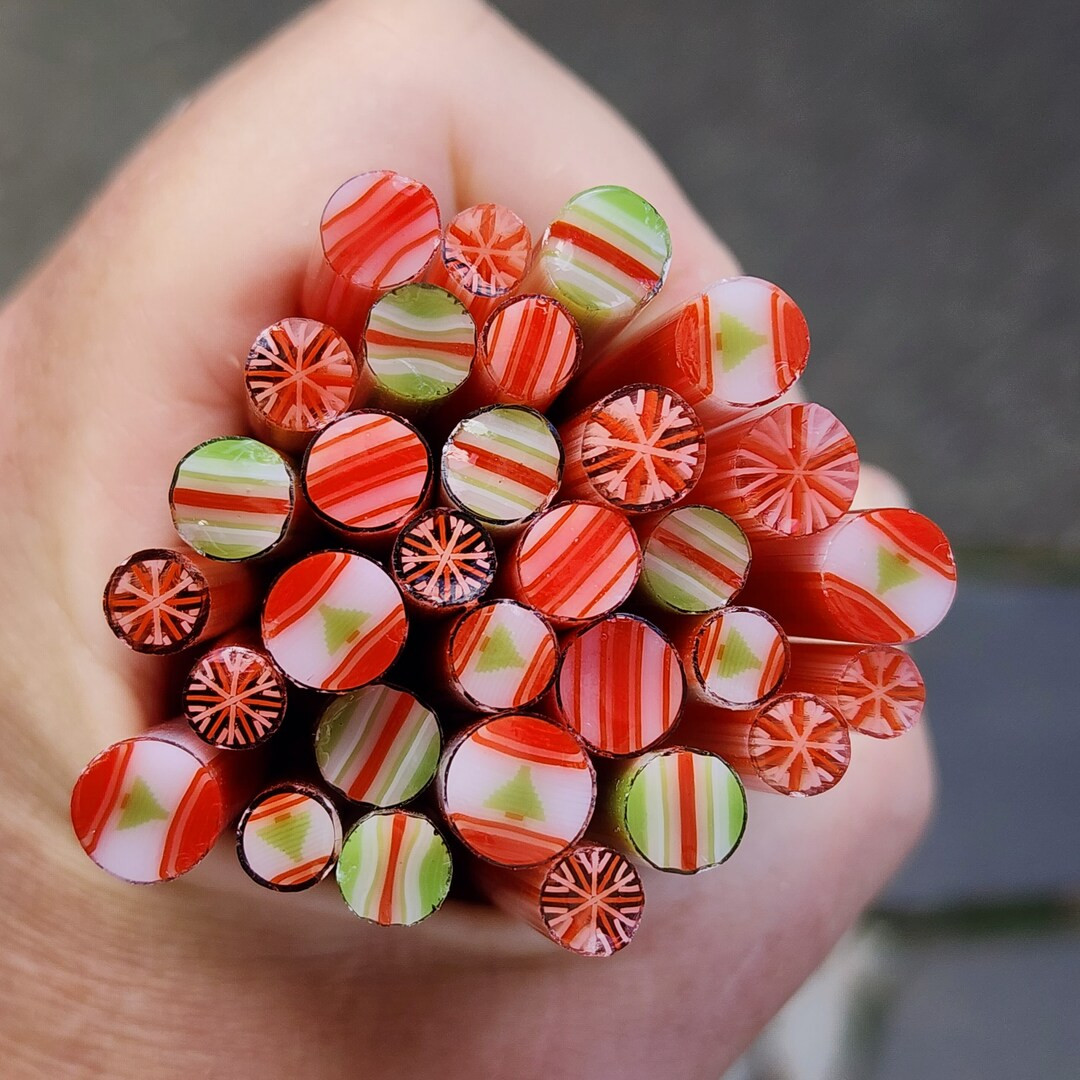 COE90 Mix: Christmas Baubles and Snowflake - 1.5 oz Murrini Murrine Millefiori Vitrigraph Cane - ... | Etsy (US)