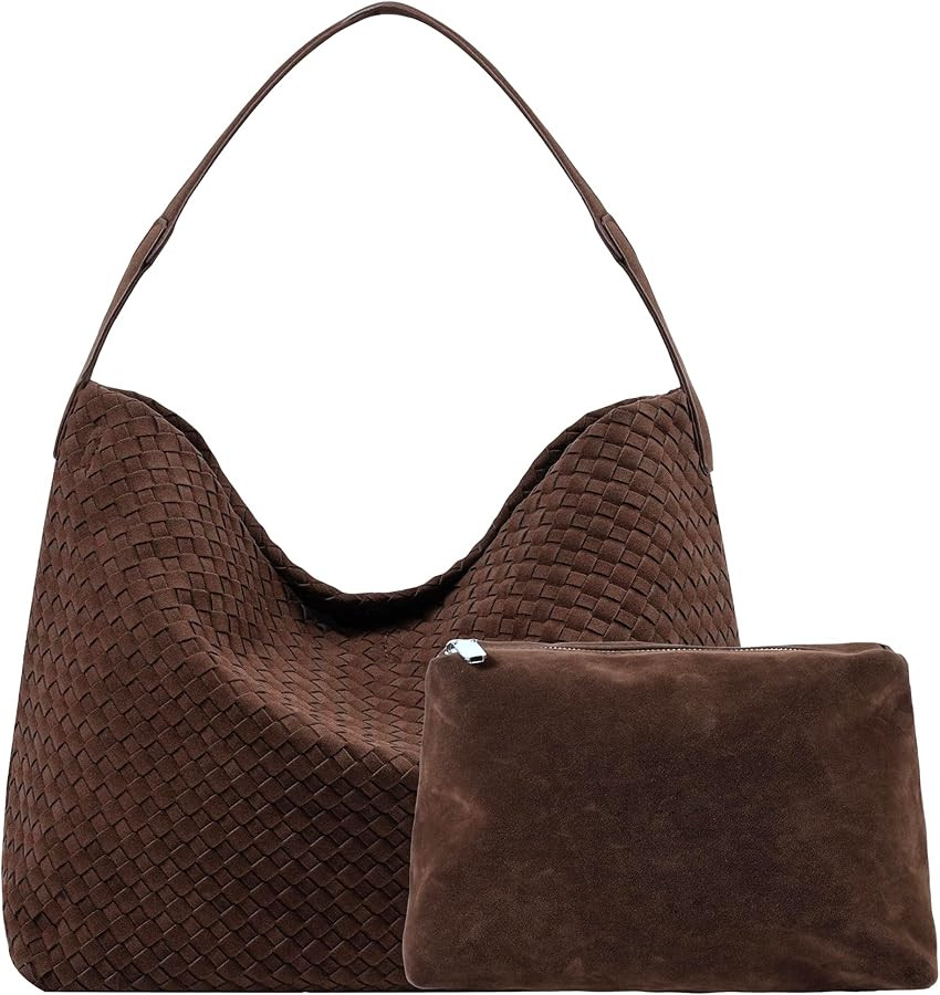 Leather Woven Tote Bag for Women, Vintage Suede Woven Hobo Bag, Large Crossbody Shoulder Slouchy ... | Amazon (US)