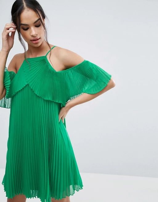 ASOS Double Layer Cold Shoulder Pleated Mini Dress | ASOS UK