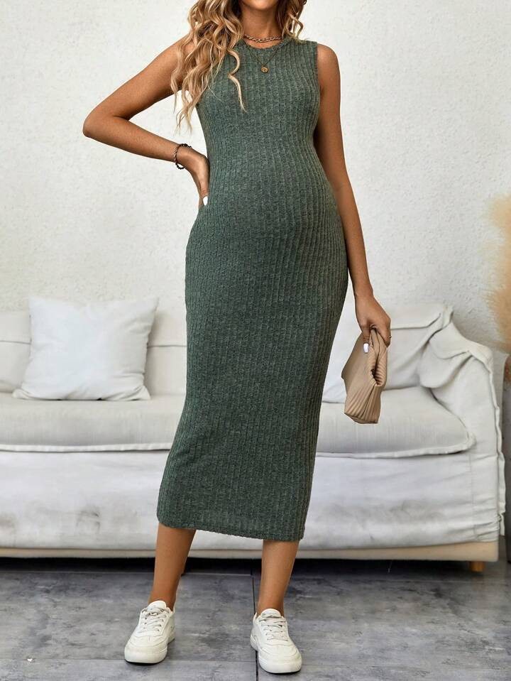 SHEIN Maternity Ribbed Knit Tank Dress | SHEIN