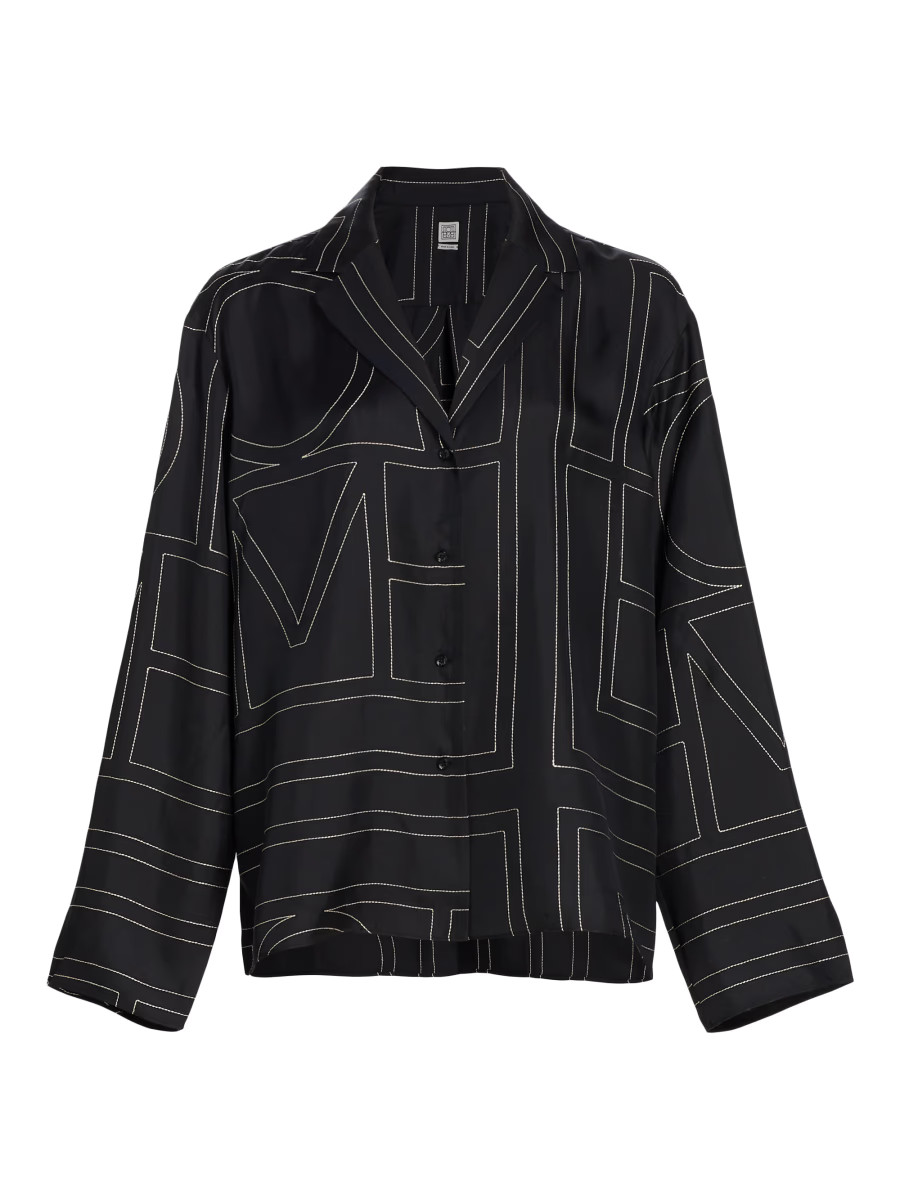 Toteme Logo Stitch Silk Top | Saks Fifth Avenue | Saks Fifth Avenue