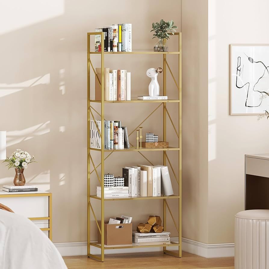 Amazon.com: YITAHOME Acrylic Gold Bookshelf, 5 Tiers Modern Open Bookcase, Display Shelf Storage ... | Amazon (US)