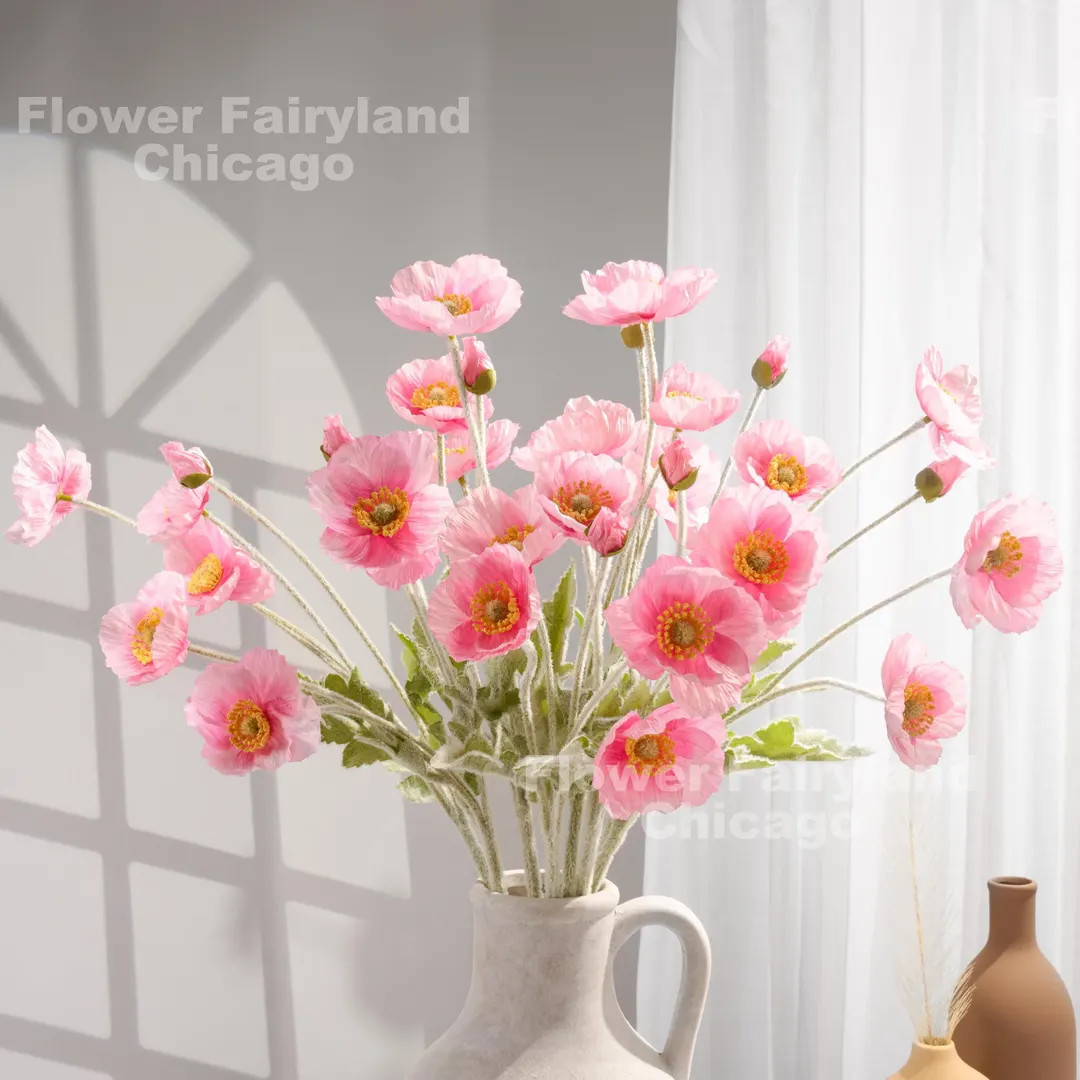 Faux 4 Heads Poppy Stem - Artificial Flower - Pretty Pink - Etsy | Etsy (US)