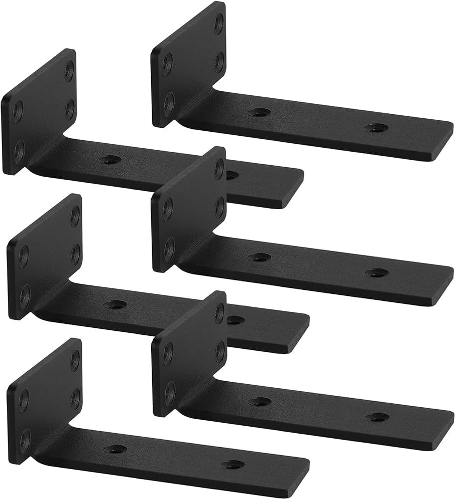 Floating Shelf Brackets, 6 Pcs of 6 inch Heavy Duty Industrial Shelf Bracket, Black Metal L Brack... | Amazon (US)