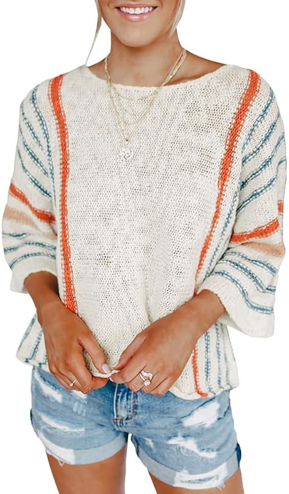 Dokotoo Womens 2024 Cute Spring Summer Color Block Striped Lightweight Comfy Cable Knit Beach Boh... | Amazon (US)