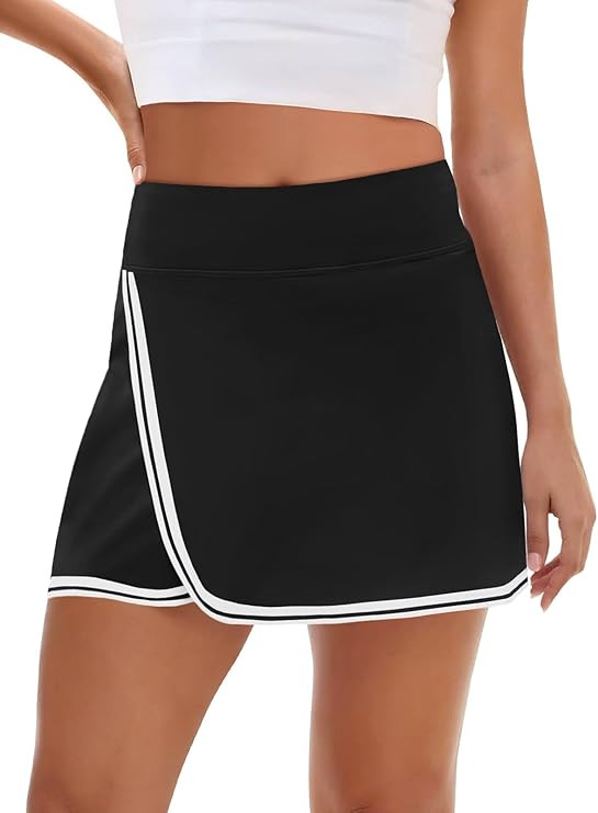 Fisoew Womens Golf Tennis Running Skorts Striped Elastic Waist Skirts Quick Dry Workout Athletic ... | Amazon (US)