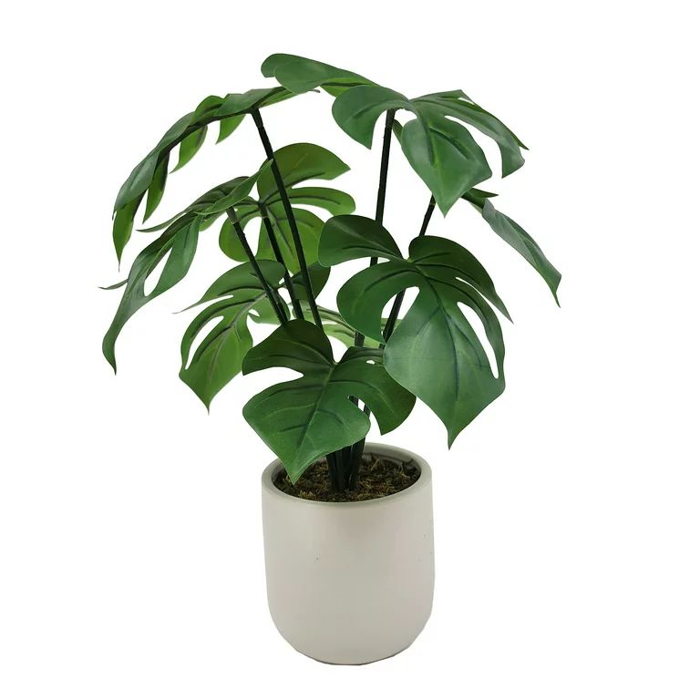 Mainstays Artificial Plastic Green Monstera Plant with Ceramic Pot, 14 in H, 0.95lb | Walmart (US)