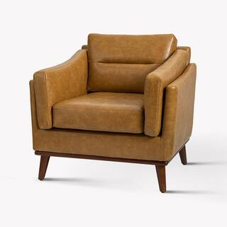 JAYDEN CREATION Ignace Mid-Century Leather Upholstered Camel Sofa Arm Chair with Solid Wood Leg C... | The Home Depot