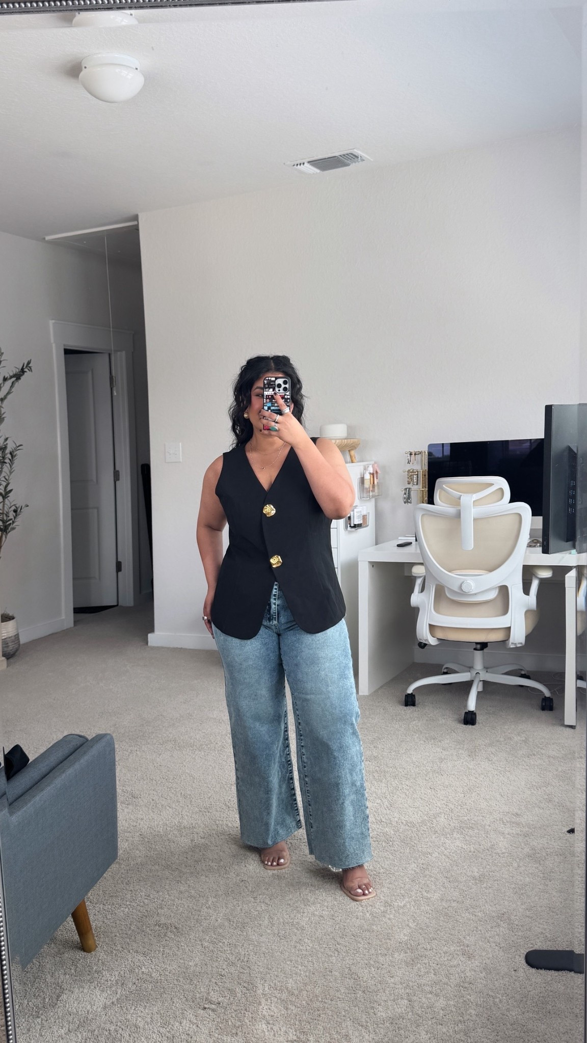 Amazon outfit! Vest, size large, true to size. Jeans, size 12, true to size. Heels true to size. I’m 5’1”! 

#LTKMidsize #LTKPetite #LTKFindsUnder50