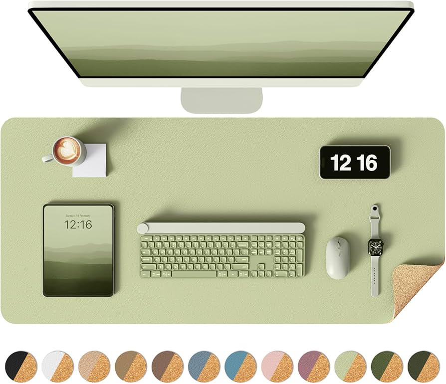 YSAGi Double-Sided Desk Pad, 23.6"x13.7" Leather Desk Mat, Eco Cork Desk Pad Protector, Large Mou... | Amazon (US)