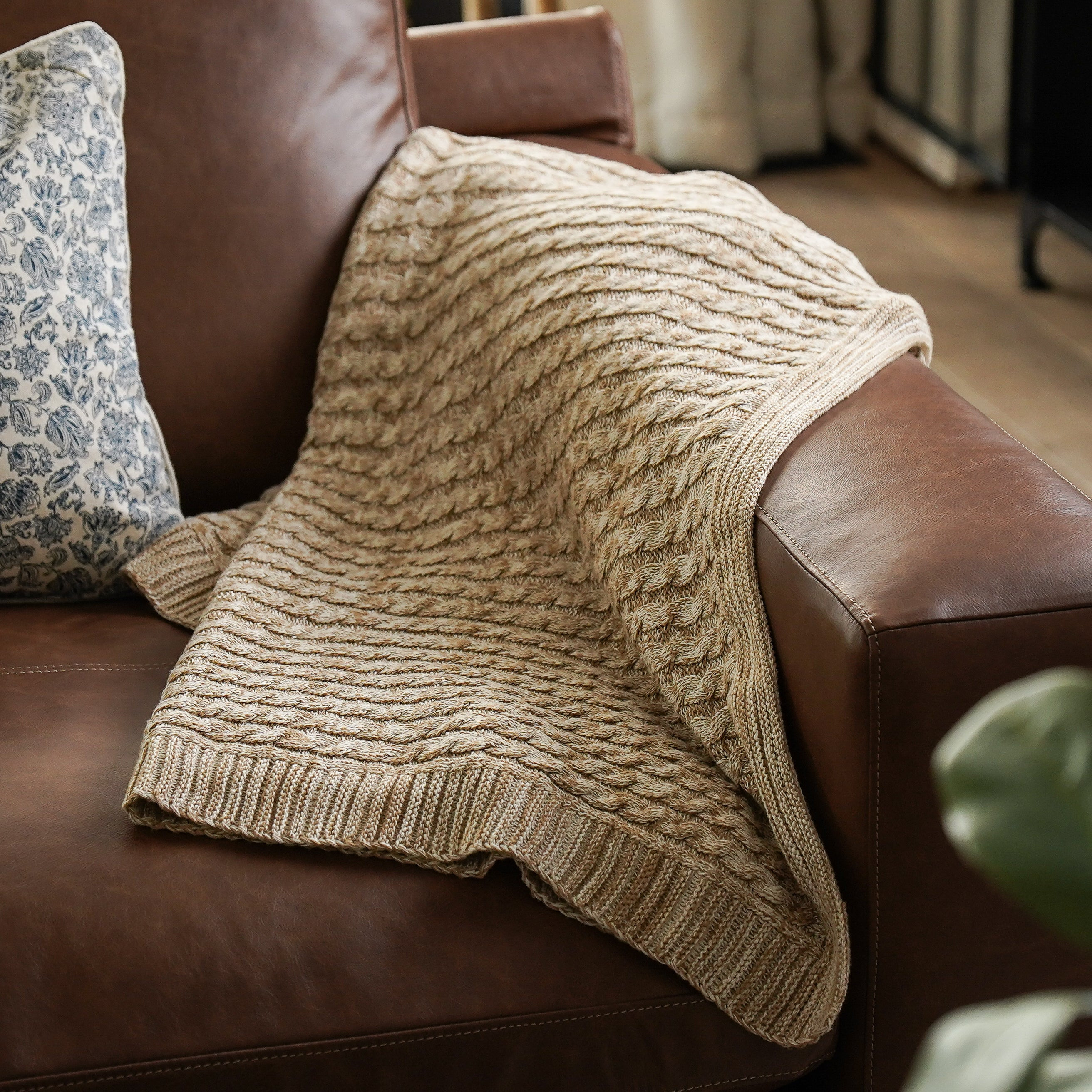 Cable Knit Throw Blanket | Latte | MJHome