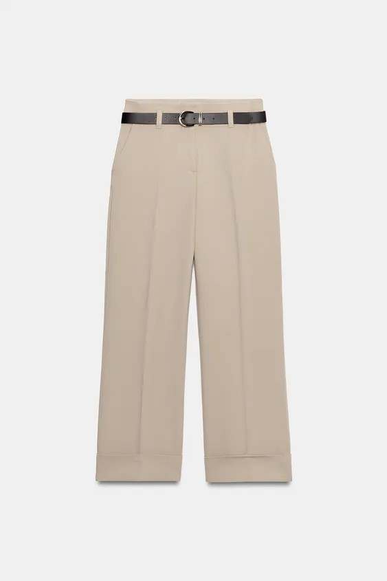 BELTED TROUSERS WITH TURN-UP HEMS | Zara UK