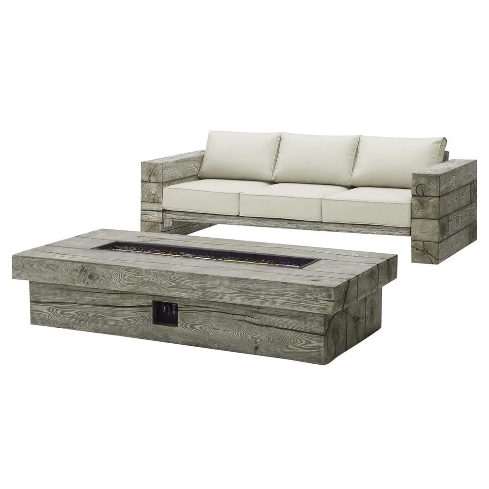 Modway Manteo Outdoor Patio Sofa Set with Fire Pit Table in Light Gray/Beige | Walmart (CA)