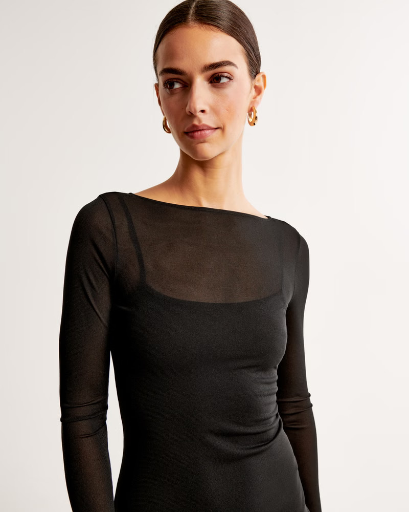 Long-Sleeve Mesh Mini Dress | Abercrombie & Fitch (US)