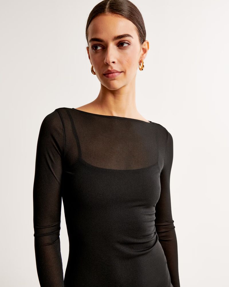 Women's Long-Sleeve Mesh Mini Dress | Women's Dresses & Jumpsuits | Abercrombie.com | Abercrombie & Fitch (US)