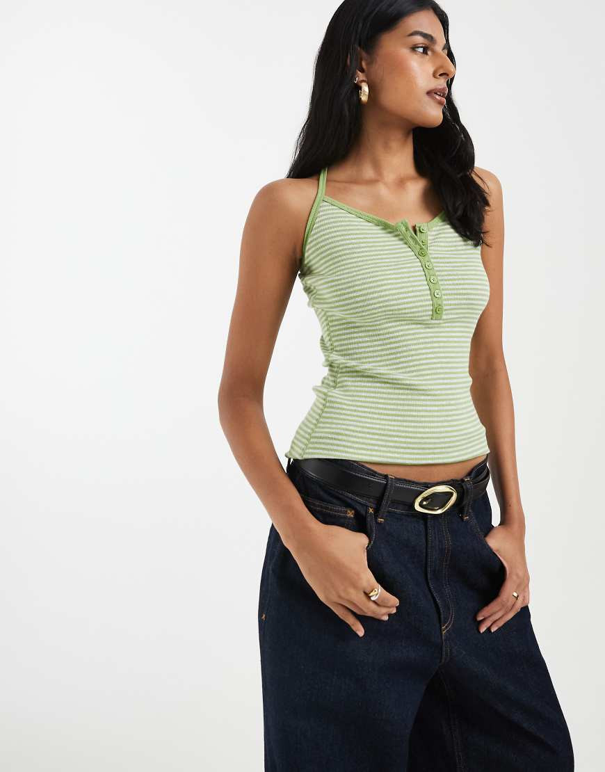 Hollister henley cami in green stripe-Navy | ASOS (Global)
