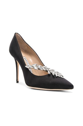Manolo Blahnik Satin Nadira Heels in Black | FWRD 