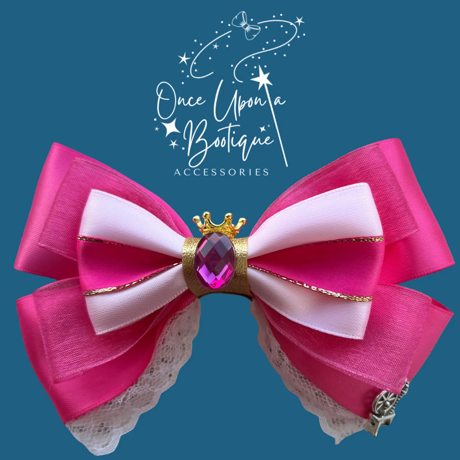 Aurora Hair Bow: Pink Satin, Lace, and Gold Crown - Princess Cosplay - Etsy | Etsy (Global)
