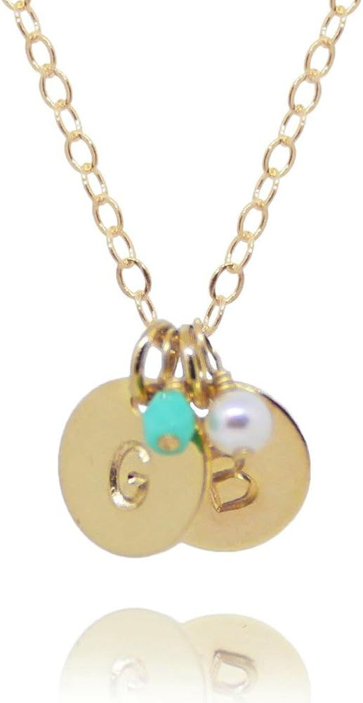 EFYTAL Two Initial Necklaces for Women, Tiny 14k Gold Filled 2 Initial Necklace with Birth Month ... | Amazon (US)