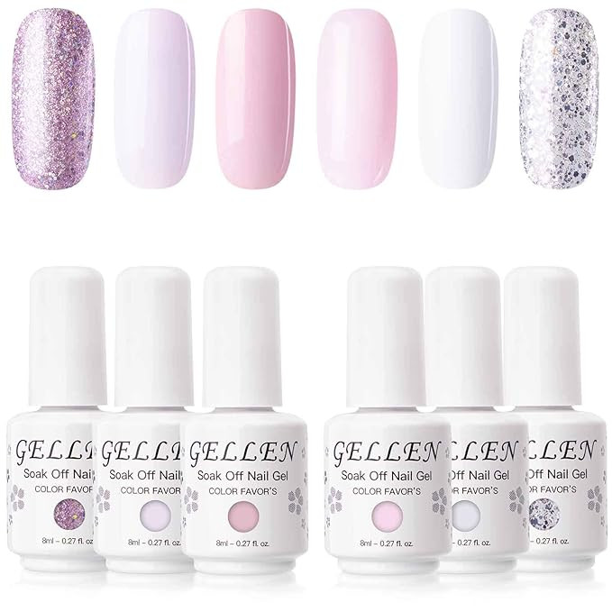 Gellen Gel Colors Nail Polish Set - Baby Pinks Series Pure And Glitters Nail Art Manicure Pedicur... | Amazon (US)