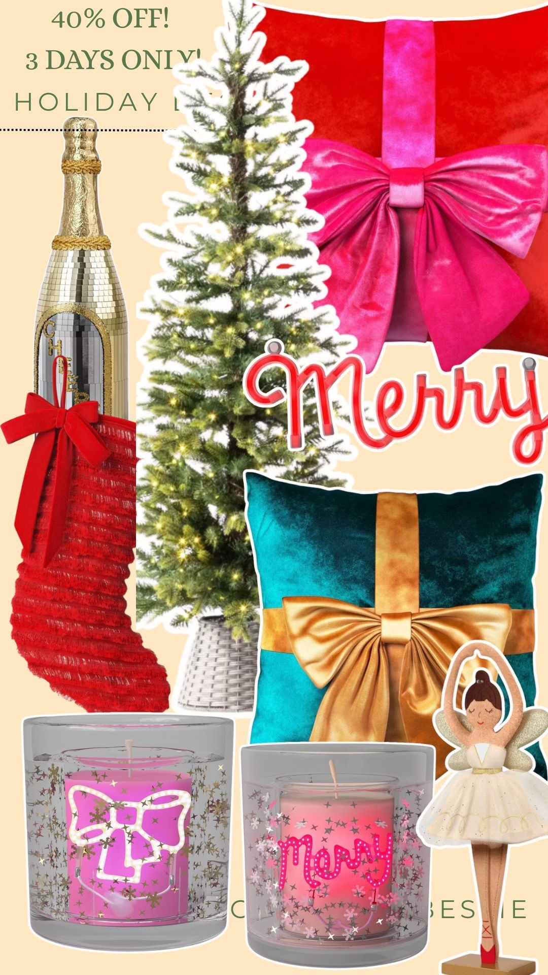 40% off holiday decor! Pillows are only $6!!!
5’ tree!! 

$9 cute sparkle champagne bottle- love for a gift idea and these LED candles!!!

#LTKGiftGuide #LTKHoliday #LTKHome