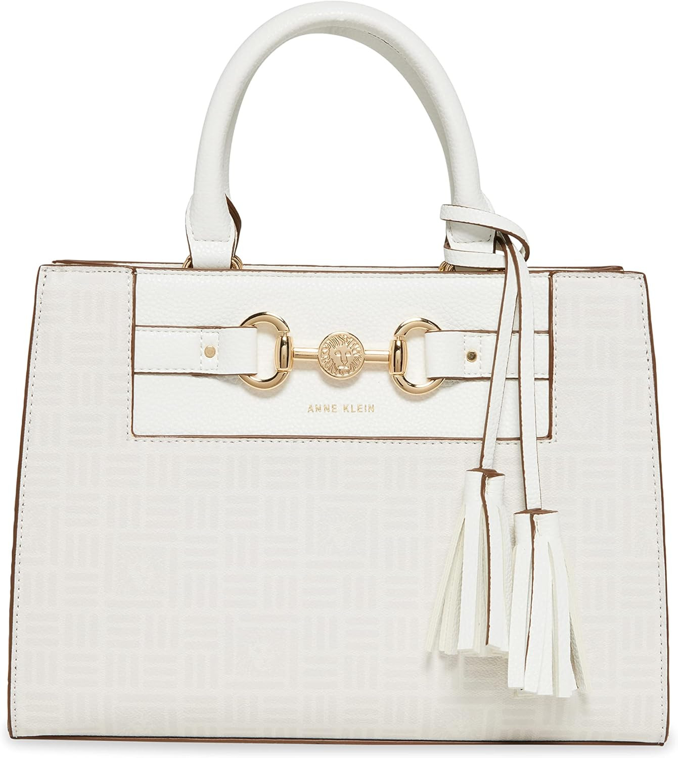 Anne Klein Satchel w/Horse bit, Cool Grey Lion Logo Print/Anne White | Amazon (US)