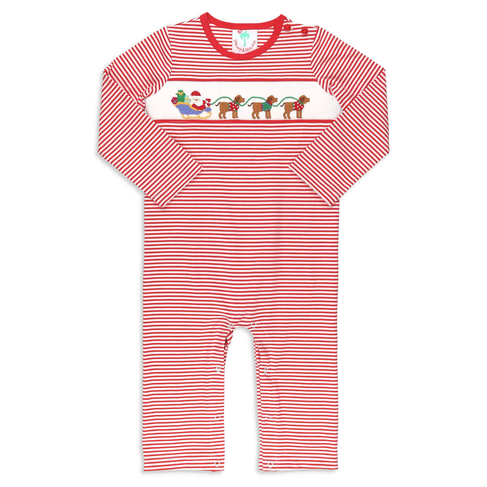 Boys Smocked Romper - Santa Dogs - Shrimp and Grits Kids | Shrimp and Grits Kids