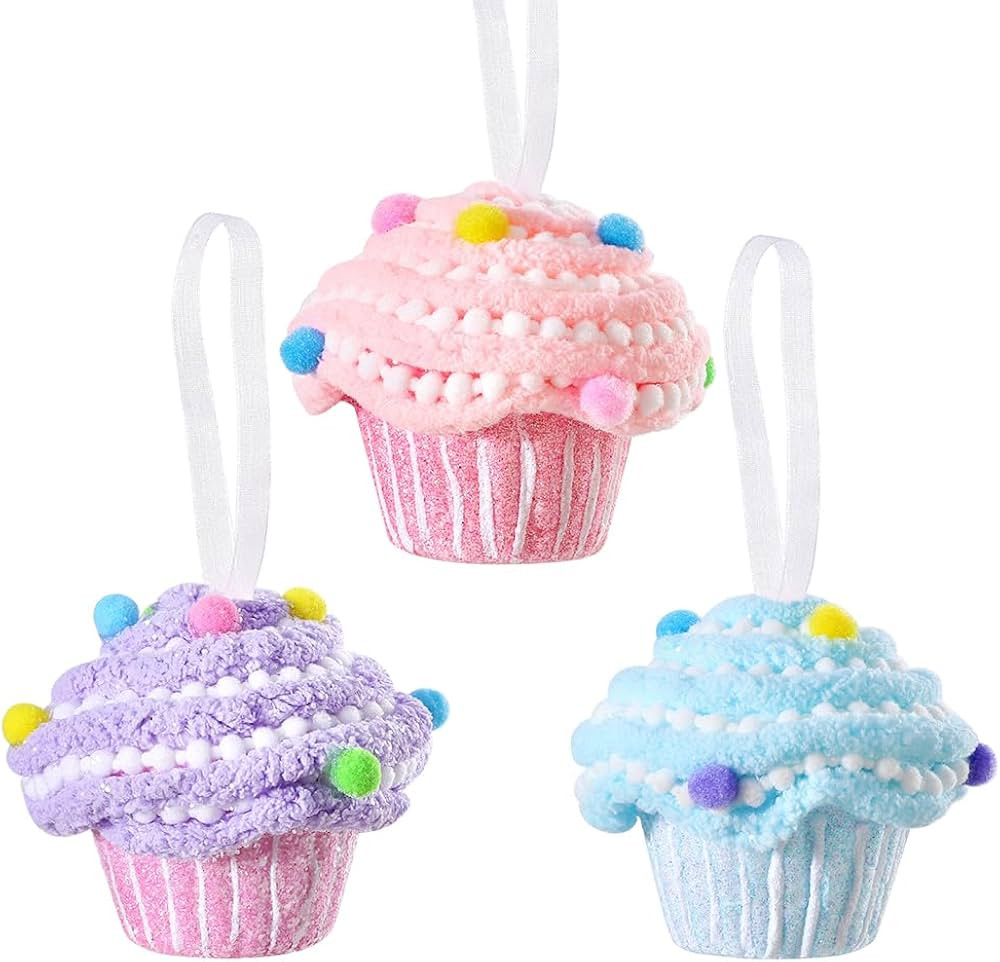 Christmas Cupcake Hanging Ornaments 3pcs Pastel Macaron Sweet Woolen Cupcake Hanging Christmas Tr... | Amazon (US)