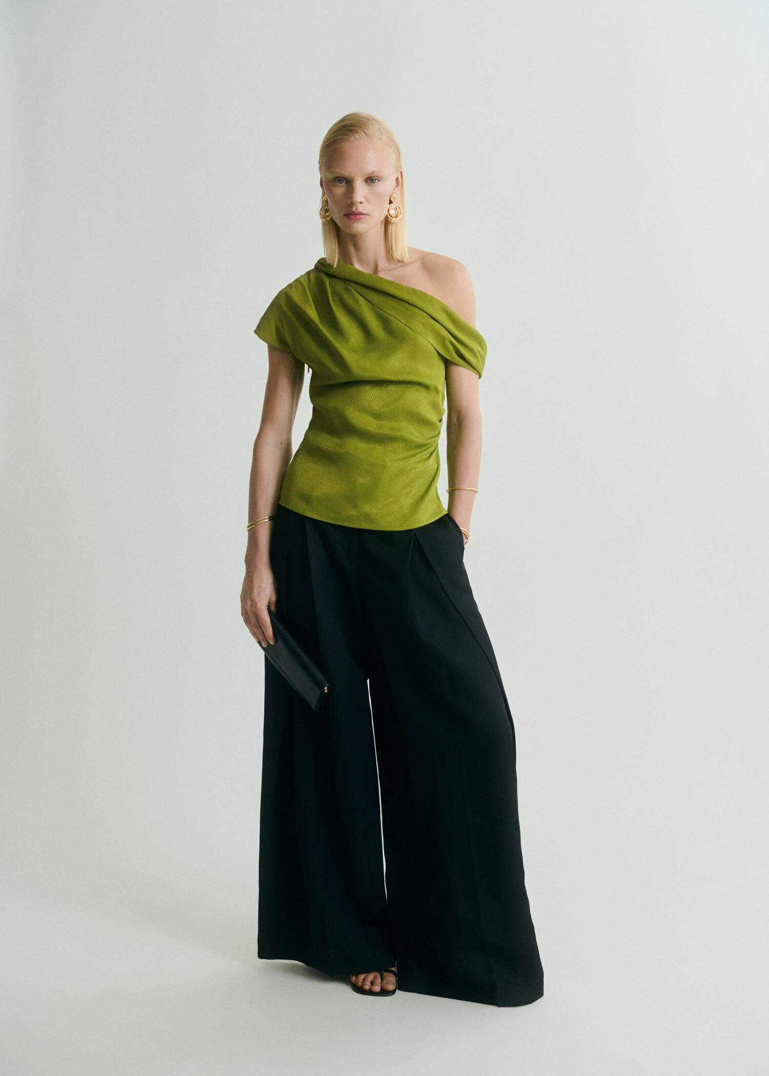 Satin blouse with asymmetrical neck - Women | MANGO USA | Mango (US/MX/AU)