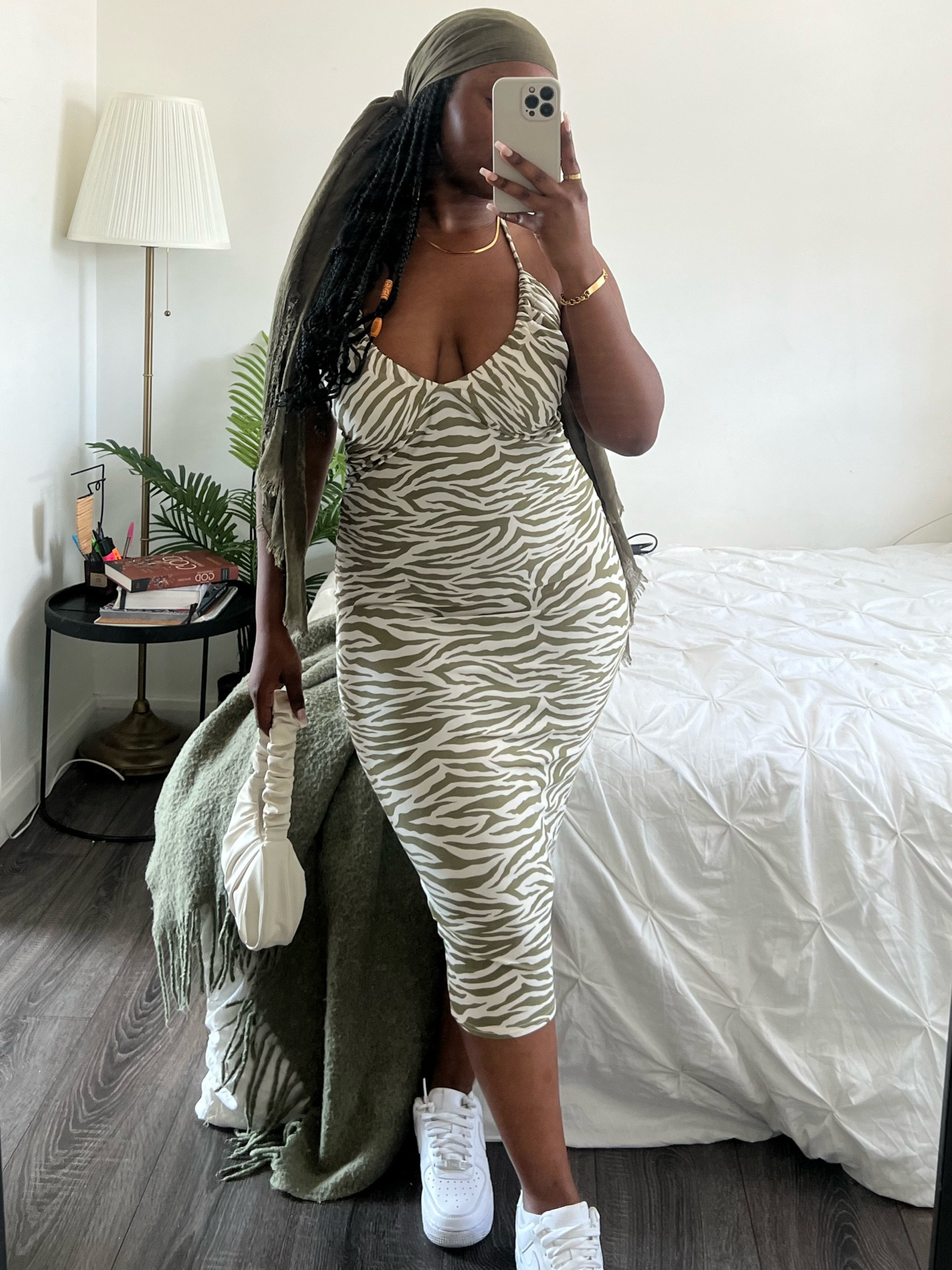 Zebra print is the best print 🦓

Zebra print Bodycon dress 
Khaki headscarf
Cream ruched small bag 
White Nike Air Force 1s and a sprinkle of gold jewellery to bring the entire look together. 🫶🏾


#LTKSeasonal #LTKunder50 #LTKcurves