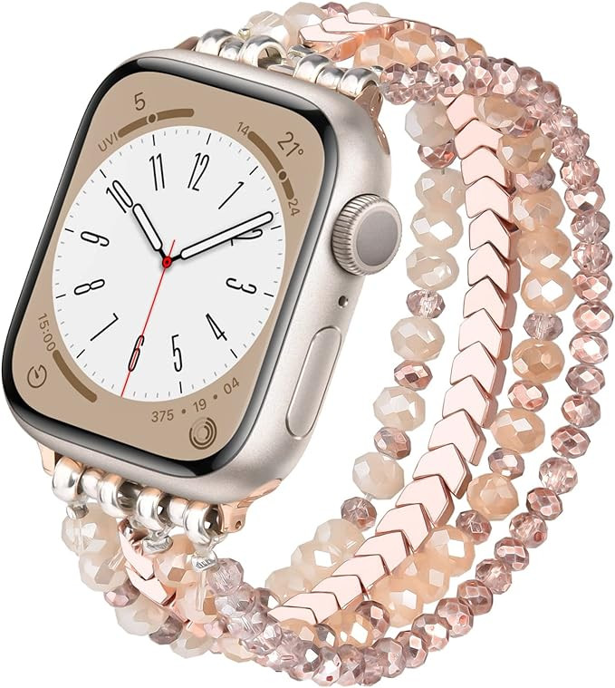 MOFREE Beaded Bracelet Compatible with Apple Watch Band 38mm/40mm/41mm/42mm, Fashion Elastic Stre... | Amazon (US)