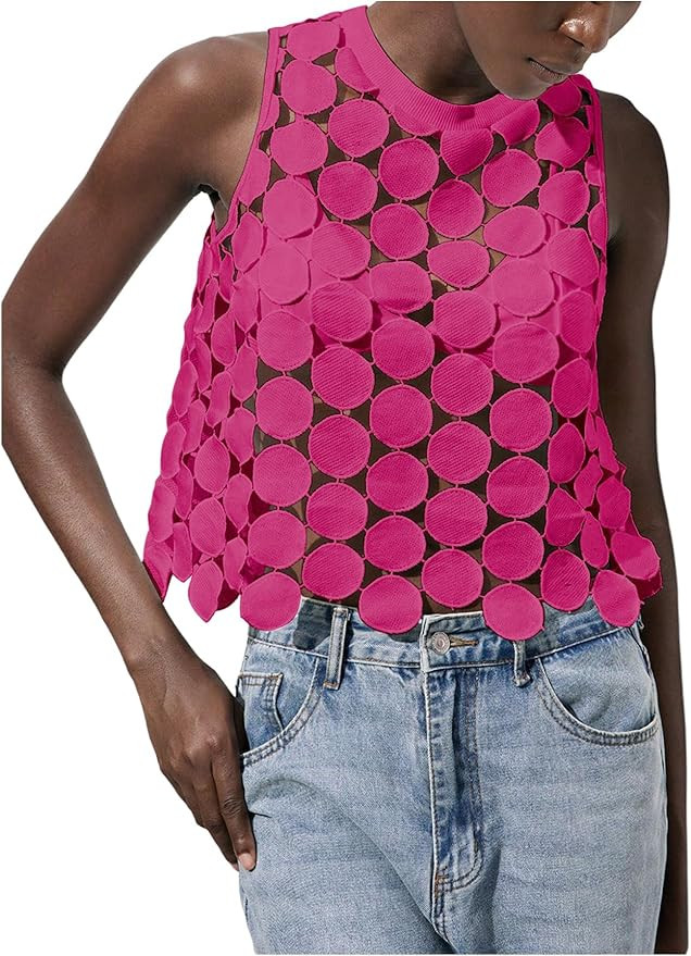 SHENHE Women's Sheer Tank Tops See Through Polka Dots Asymmetrical Top 2026 Summer Sleeveless Shi... | Amazon (US)